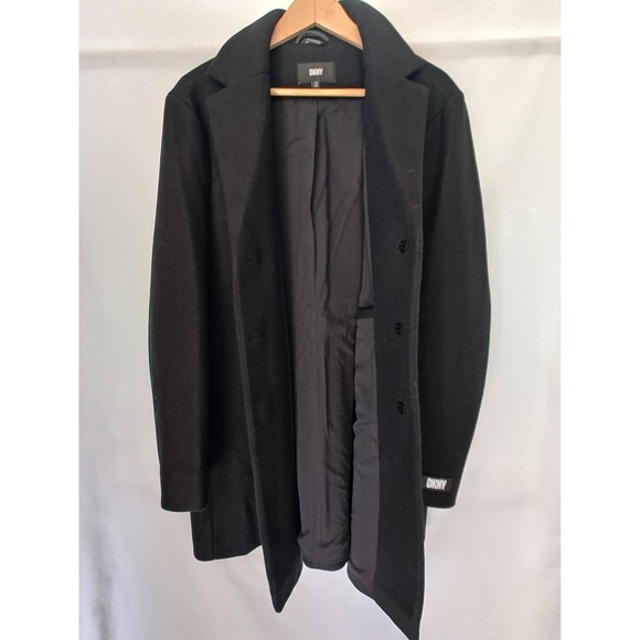 DKNY Wool Blend Over Coat XXL Black Longline Button Front Stand Collar Jacket - Picture 4 of 13